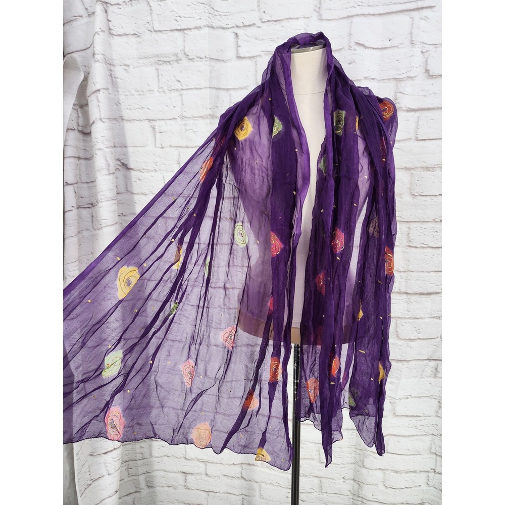 Peripherals Purple Gauzey Scarf Celestial Whimsigoth Gold Paint Sheer Wrap